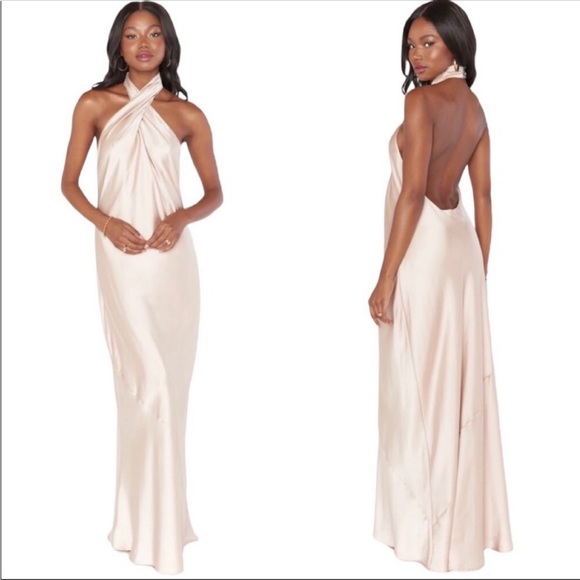 Show Me Your MuMu Dresses & Skirts - NWOT Show Me Your Mumu Jasmine Halter Maxi ChampagneSatin Luxe Size Small